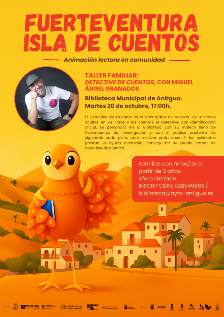 Workshop für Familien: Detective de Cuentos mit Miguel Ángel Granados – Biblioteca Municipal de Antigua, 20. octubre 2026