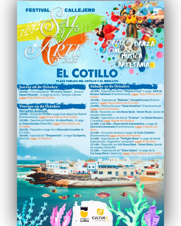 Festival Sal y Arte: Programm am Donnerstag – Plaza Pública El Cotillo, El Muellito, 8. Oktober 2026