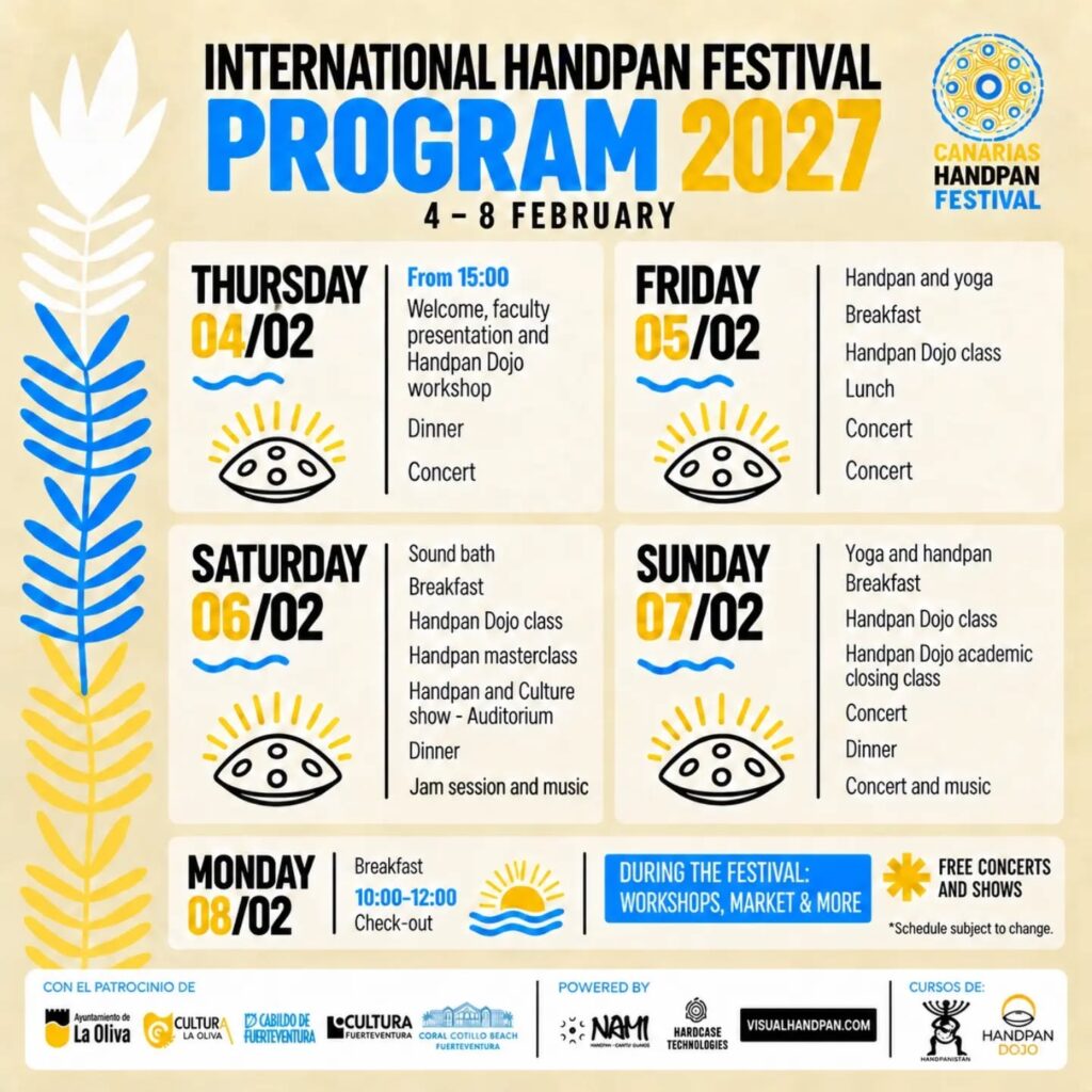 Festival: Canarias Handpan Festival 2027 – Programm am Sonntag – La Oliva, 7. febrero 2027