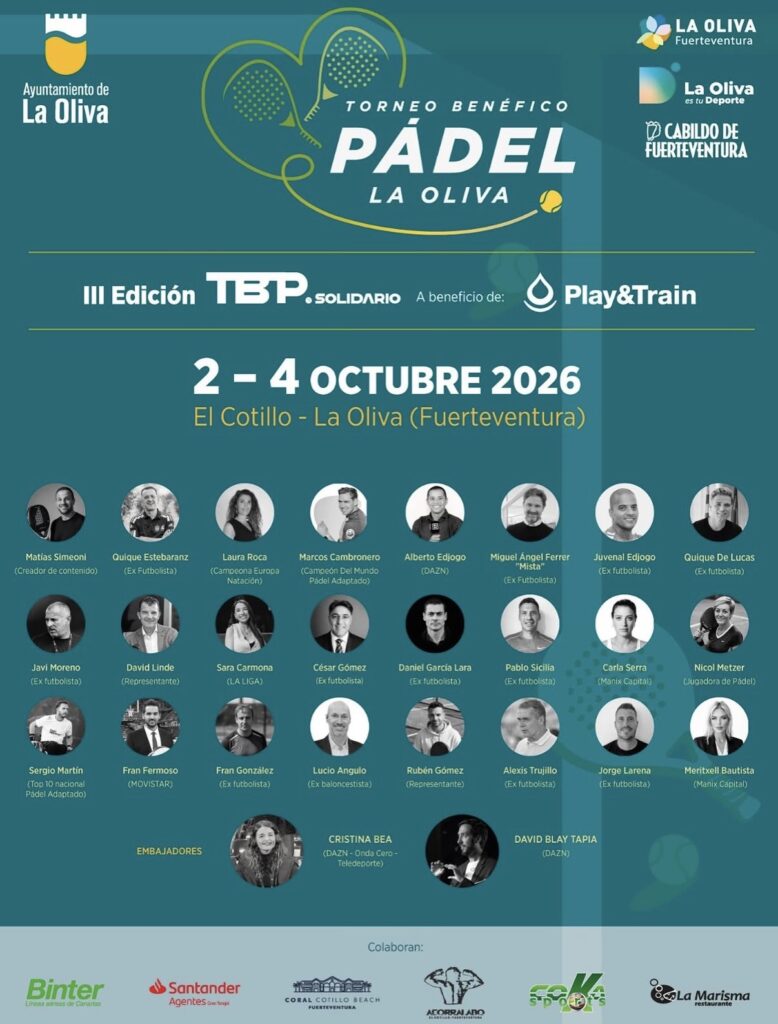 Sport: III. Benefiz-Padelturnier für Play & Train – Hotel Coral Beach, Corralejo und El Cotillo, La Oliva, 2. octubre 2026
