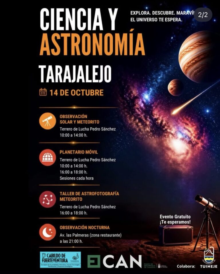 Workshop: Ciencia y Astronomía – Programm am 14. Oktober – Terrero de Lucha Pedro Sánchez, Tarajalejo, 14. Oktober 2026